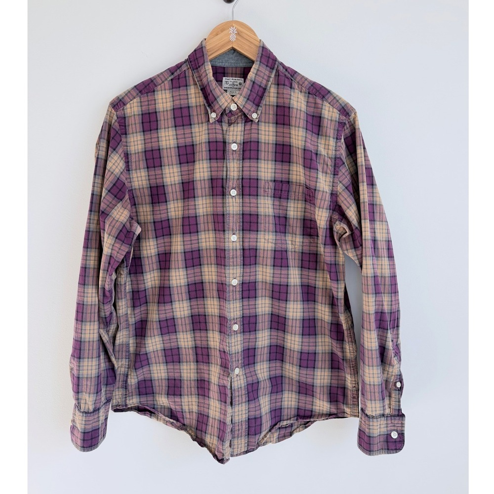 J.Crew Mens Button Down Shirt Plaid Purple Tan Size M Dark Academia